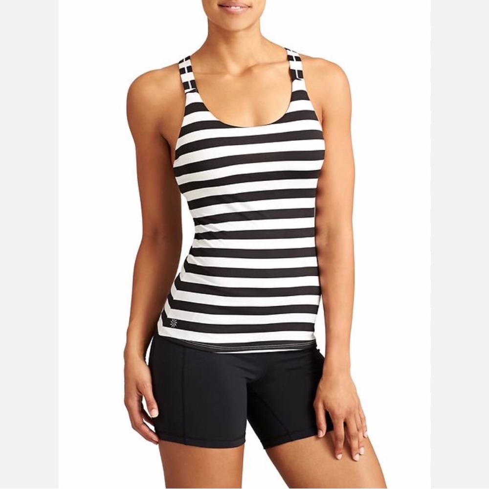 Athleta White Black Stripes Optimism Athletic Tank Top Womens Small Activewear